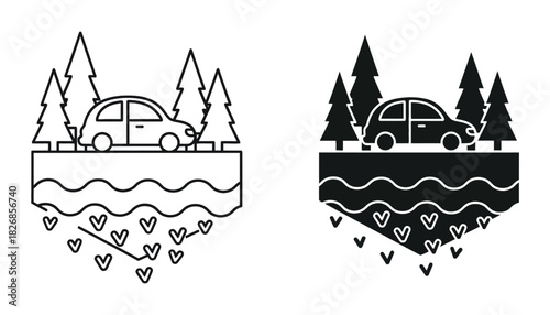 Car trip in nature vector illustration travel and adventure