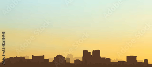 Panoramic poster of the city skyline with misty background buildings, hills sunrise, sunset and clouds of WINNIPEG, CANADA