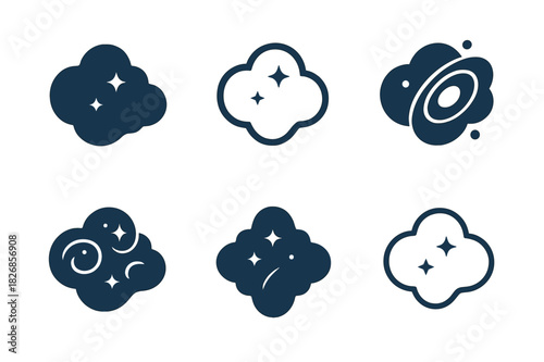 Cosmic Logo Variations. cosmic view. Icon set. Set Logo of cosmic view: astronaut in space. harmonious logo variations of the same emblematic concept, each