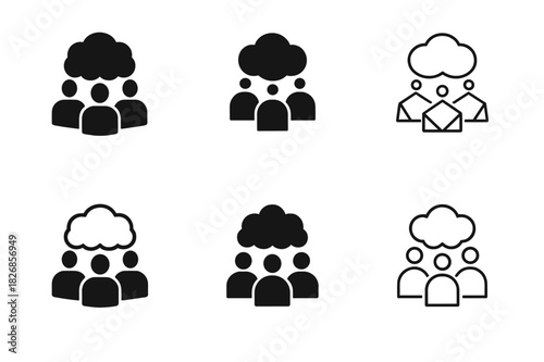 Neurodiversity Workspace Icons. Neurodiversity-friendly workspaces. Icon set. Set Logo of neurodiversity-friendly workspaces: inclusive team around thought