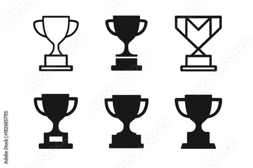 Trophy Logo Variations. Trophy on Display. Icon set. Set Logo of Trophy on Display: Classic Cup Trophy. harmonious logo variations of the same emblematic