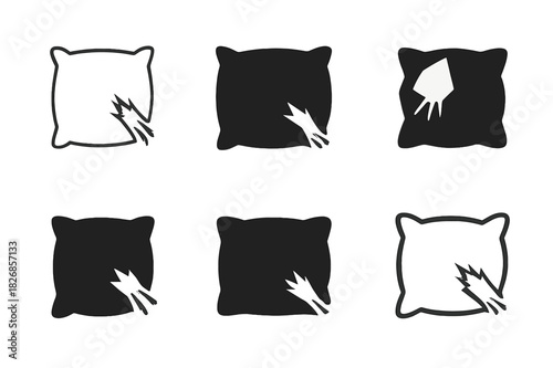 Ragged Pillow Logos. Ragged pillow. Icon set. Set Logo of ragged pillow: torn fabric cushion. harmonious logo variations of the same emblematic concept, each