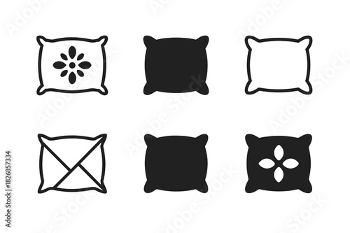 Pillow Icon Set. Pillows and cushions. Icon set. Set Logo of pillows and cushions: decorative cushion. harmonious logo variations of the same emblematic