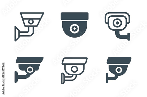 Diverse Security Camera Logos. Security camera. Icon set. Set Logo of security camera: mounted surveillance arm. harmonious logo variations of the same