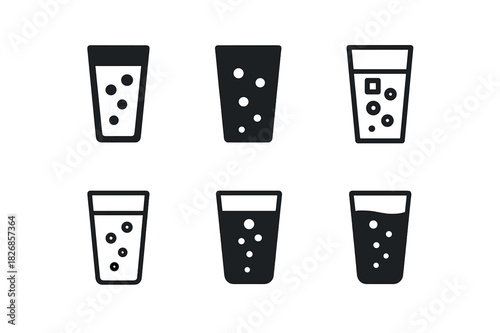 Soda Pop Icons. Soda pop. Icon set. Set Logo of soda pop: carbonation bubbles inside glass. harmonious logo variations of the same emblematic concept, each