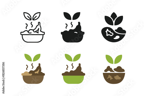Soil Regeneration Icons. Soil regeneration techniques. Icon set. Set Logo of soil regeneration techniques: composting. harmonious logo variations of the same