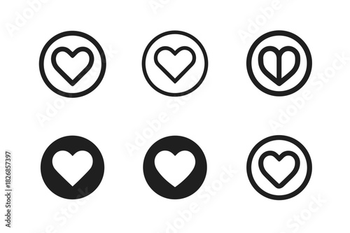 Love Boundaries Logos. Healthy boundaries in love. Icon set. Set Logo of healthy boundaries in love: heart within protective circle. harmonious logo variations