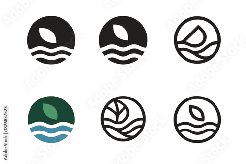 Nature-Inspired Logo Set. Graphic design trends nature inspired design. Icon set. Set Logo of nature inspired design: earth and water balance emblem.