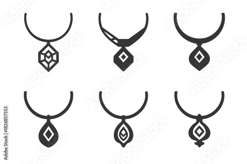 Elegant Fashion Icons. Fashion for special occasions (weddings, galas). Icon set. Set Logo of Fashion for special occasions (weddings, galas): jewelry necklace