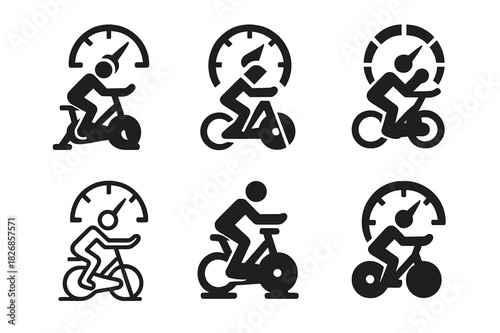 Cycling Logo Set. A person practicing indoor cycling, focused on endurance and intensity. Icon set. Set Logo of A person practicing indoor cycling, focused on
