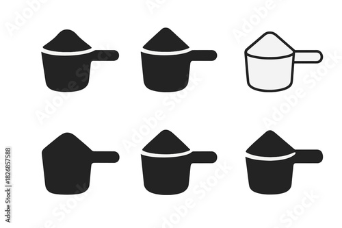 Sports Nutrition Icons. Sports nutrition. Icon set. Set Logo of Sports nutrition: Measuring scoop. harmonious logo variations of the same emblematic concept