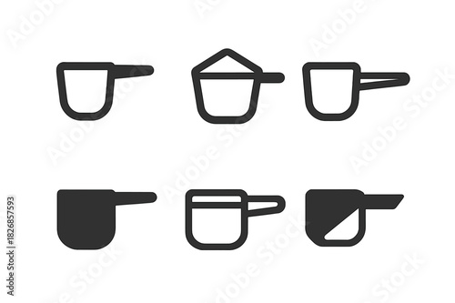 Sports Nutrition Icons. Sports nutrition. Icon set. Set Logo of Sports nutrition: Measuring scoop. harmonious logo variations of the same emblematic concept