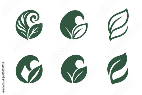 Nature-Inspired Logo Set. Nature?s Beauty as a Source of Creativity. Icon set. Set Logo of Nature?s Beauty as a Source of Creativity: wave merging into leaf.