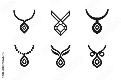 Elegant Fashion Icons. Fashion for special occasions (weddings, galas). Icon set. Set Logo of Fashion for special occasions (weddings, galas): jewelry necklace