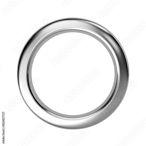 A 3D rendered, shiny silver ring with a metallic, reflective surface. Isolated on a black backdrop. The ring's inner circle is empty