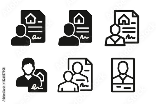 Landowner Logo Variations. Landowner. Icon set. Set Logo of landowner: deed or document symbol. harmonious logo variations of the same emblematic concept, each