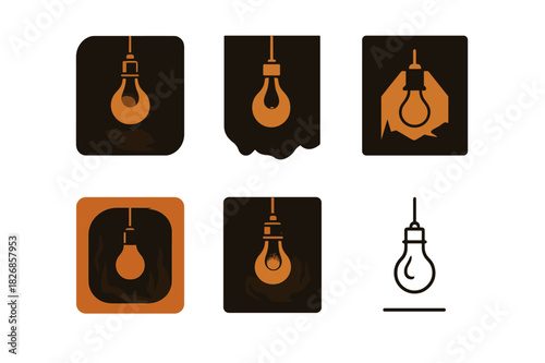 Eerie Horror Icons. A scene from a horror movie with eerie, dim lighting. Icon set. Set Logo of a horror movie scene with eerie, dim lighting: flickering light