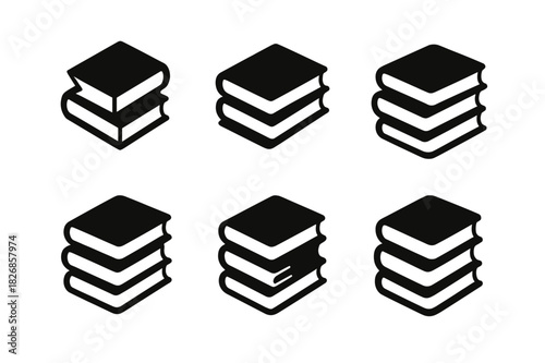 Bookstack Icon Set. bookstack. Icon set. Set Logo of bookstack: vintage library stack. harmonious logo variations of the same emblematic concept, each with