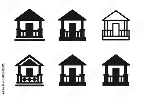 Home Design Logos. Home exterior design and curb appeal. Icon set. Set Logo of home exterior design and curb appeal: front porch. harmonious logo variations of