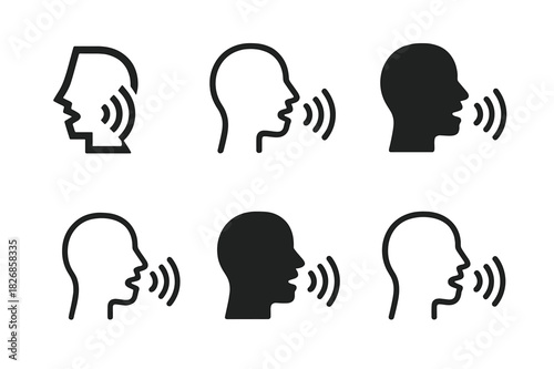Singing Technique Logos. Singing and voice modulation techniques. Icon set. Set Logo of Singing and voice modulation techniques: human head with stylized