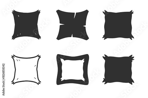 Ragged Pillow Logos. Ragged pillow. Icon set. Set Logo of ragged pillow: frayed pillow edges. harmonious logo variations of the same emblematic concept, each