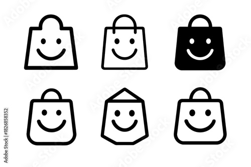 Shopper Behavior Icons. Shopper behavior. Icon set. Set Logo of shopper behavior: shopping satisfaction. harmonious logo variations of the same emblematic