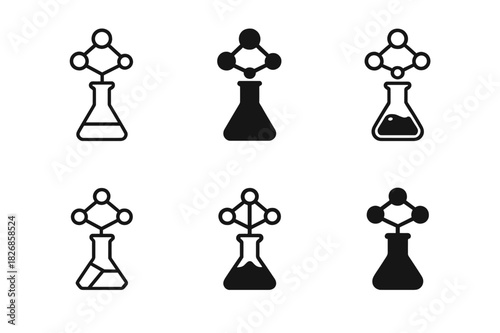 Chemical Logo Variations. Chemical composition. Icon set. Set Logo of chemical composition: molecular structure with bonded atoms. harmonious logo variations