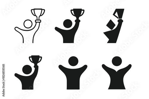 Top Performer Awards. Top performer award. Icon set. Set Logo of top performer award: person holding trophy. harmonious logo variations of the same emblematic