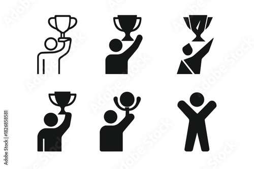 Top Performer Awards. Top performer award. Icon set. Set Logo of top performer award: person holding trophy. harmonious logo variations of the same emblematic