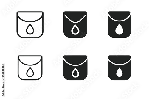 Menstrual Care Icons. Menstrual hygiene management. Icon set. Set Logo of Menstrual hygiene management: Discreet pouch. harmonious logo variations of the same