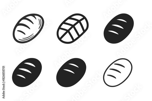 June Market Logos. June farmer?s market. Icon set. Set Logo of June farmer?s market: artisan bread loaf. harmonious logo variations of the same emblematic