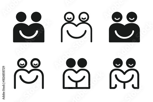 Friendship Emblem Variations. Building and maintaining strong friendships. Icon set. Set Logo of building and maintaining strong friendships: shared smile.