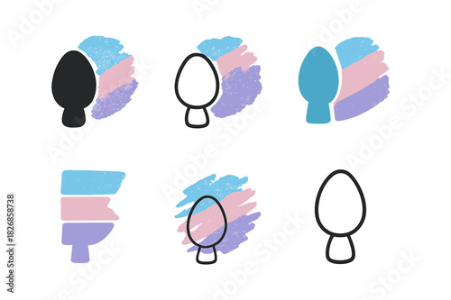 Chalk Pastel Icons. Chalk pastel art projects. Icon set. Set Logo of chalk pastel art projects: blending sponge and chalk marks forming texture. harmonious