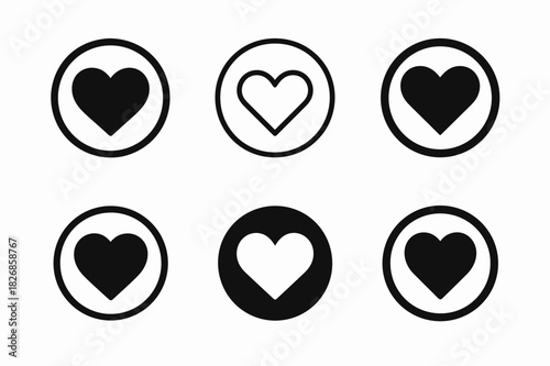 Love Boundaries Logos. Healthy boundaries in love. Icon set. Set Logo of healthy boundaries in love: heart within protective circle. harmonious logo variations
