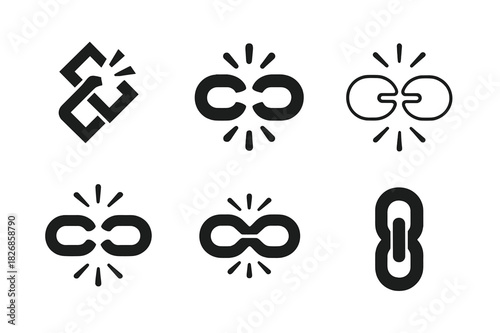 Civil Rights Icons. Civil rights. Icon set. Set Logo of civil rights: broken chain of oppression. harmonious logo variations of the same emblematic concept,