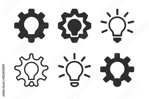 Innovative Logo Variations. Entrepreneurial spirit. Icon set. Set Logo of entrepreneurial spirit: gear with light rays. harmonious logo variations of the same