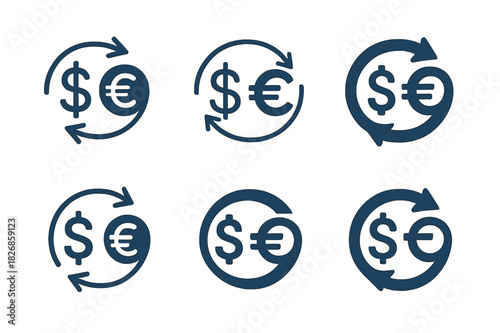 International Currency Logos. International currency systems. Icon set. Set Logo of International currency systems: currency exchange arrows. harmonious logo