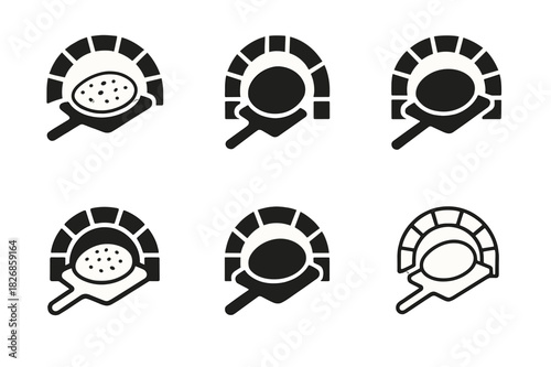 Pita Bread Logos. Making homemade pita bread or flatbreads. Icon set. Set Logo of making homemade pita bread or flatbreads: bread peel and oven. harmonious