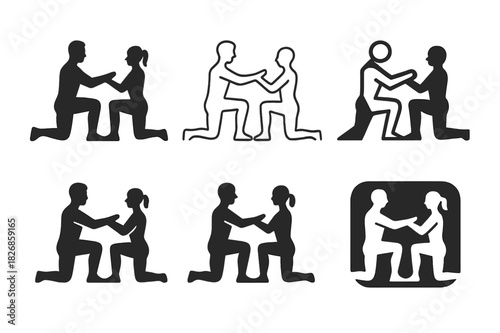 Personal Trainer Logos. A personal trainer demonstrating a workout move for a client. Icon set. Set Logo of a personal trainer demonstrating a workout move for