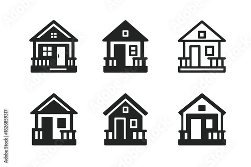 Home Design Logos. Home exterior design and curb appeal. Icon set. Set Logo of home exterior design and curb appeal: front porch. harmonious logo variations of