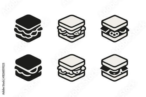 Sandwich Logo Variations. sandwich with toppings. Icon set. Set Logo of sandwich with toppings: sandwich platter icon. harmonious logo variations of the same