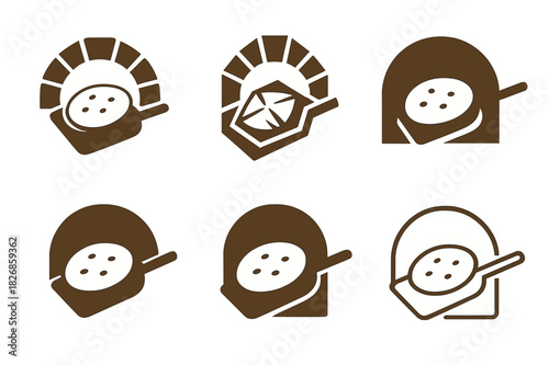 Pita Bread Logos. Making homemade pita bread or flatbreads. Icon set. Set Logo of making homemade pita bread or flatbreads: bread peel and oven. harmonious