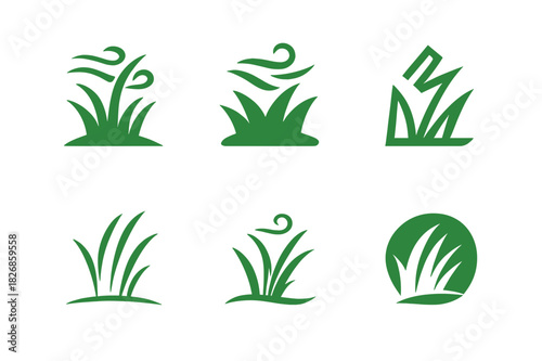 Grassland Logo Variations. Grassland rehabilitation. Icon set. Set Logo of grassland rehabilitation: Wind blowing through grass. harmonious logo variations of