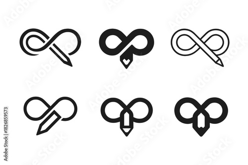 Lifelong Learning Icons. Lifelong learning and continuous education. Icon set. Set Logo of lifelong learning and continuous education: infinity loop turning