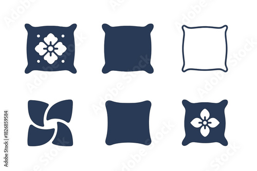Pillow Icon Set. Pillows and cushions. Icon set. Set Logo of pillows and cushions: decorative cushion. harmonious logo variations of the same emblematic