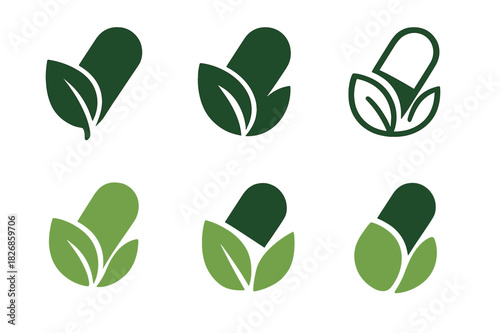 Healthy Food Logos. Healthy food and nutrition. Icon set. Set Logo of healthy food and nutrition: vitamins and supplements. harmonious logo variations of the