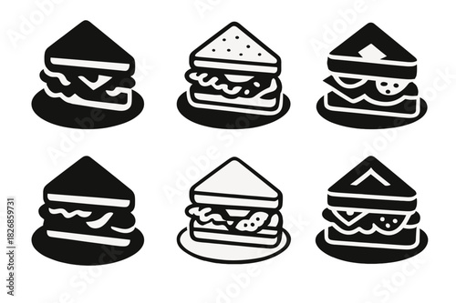 Sandwich Logo Variations. sandwich with toppings. Icon set. Set Logo of sandwich with toppings: sandwich platter icon. harmonious logo variations of the same