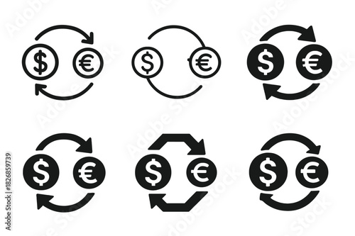 International Currency Logos. International currency systems. Icon set. Set Logo of International currency systems: currency exchange arrows. harmonious logo