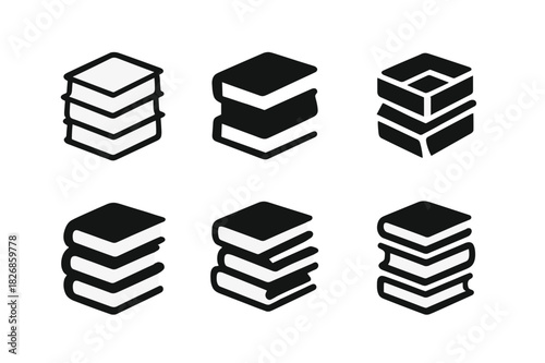 Novel Logo Variations. Pile of novels. Icon set. Set Logo of pile of novels: Stack of books. harmonious logo variations of the same emblematic concept, each