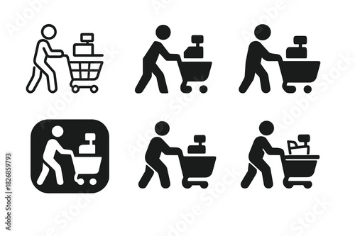 Shopper Behavior Icons. Shopper behavior. Icon set. Set Logo of shopper behavior: checkout counter. harmonious logo variations of the same emblematic concept,